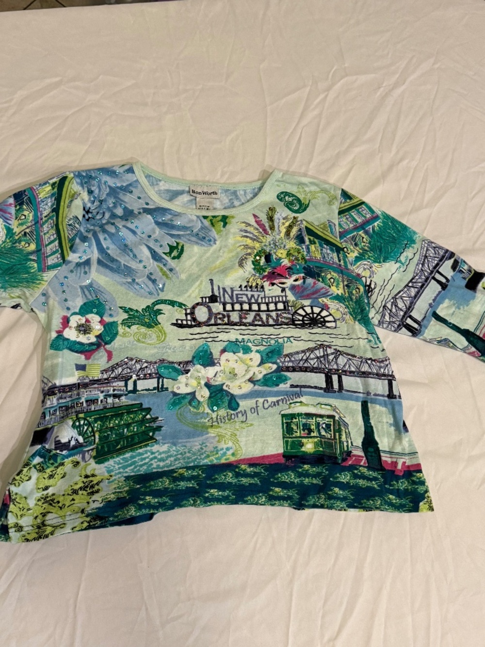 BonWorth Abstract Women's Size XSP Travel New Orleans Fashion Blouse Shirt Top